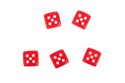 Five dice dice with a number one at the top isolated on white background, cas Stock Photos