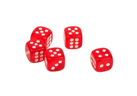 Five dice dice with a number one at the top isolated on white background, cas Stock Photos