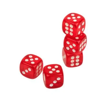 Five dice dice with a number one at the top isolated on white background, cas Stock Photos