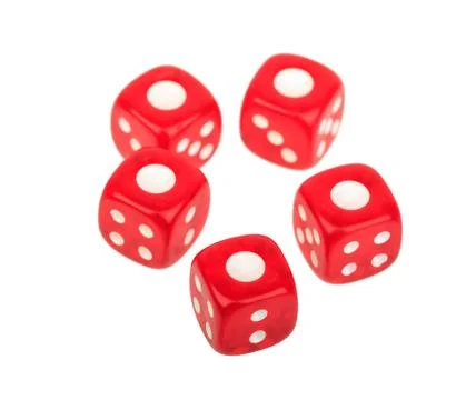 Five dice dice with a number one at the top isolated on white background, cas Stock Photos