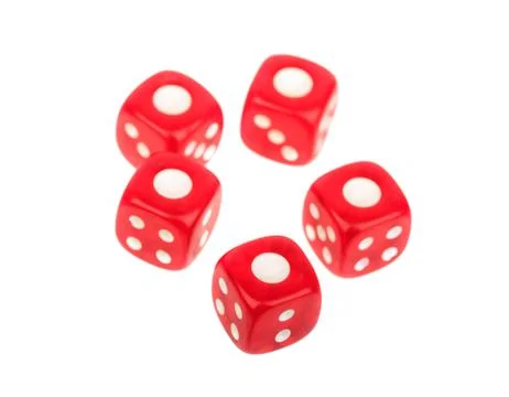 Five dice dice with a number one at the top isolated on white background, cas Foto stock