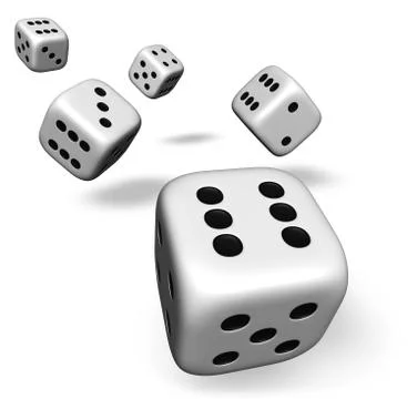 Five Dice Rolling On White Stock Illustration