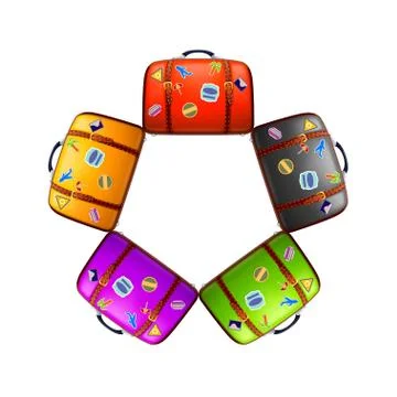 Five different color suitcases Stock Illustration