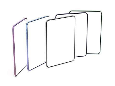Five different colored tablet computers Five tablets with blank displays o... Stock Photos