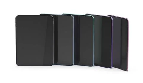 Five different colored tablet computers Five tablets with blank displays o... Stock Photos
