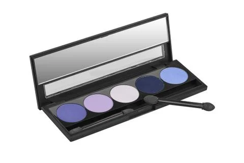 Five different colors solid eyeshadows set, in black flat box with mirror ins Stock-Fotos