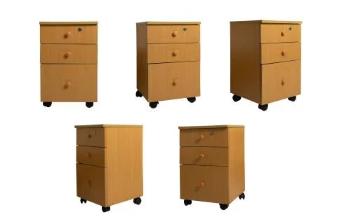 Five different perspective of wooden drawer nightstand. Good for digital arti Stock Photos