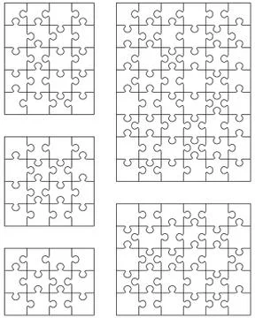 Five different white puzzles Stock Illustration