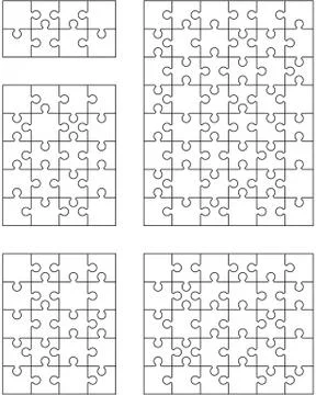 Five different white puzzles Stock Illustration