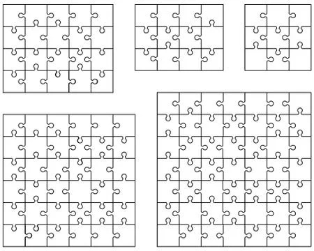 Five different white puzzles Stock Illustration