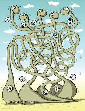 Five Dinosaurs Maze Game Stock Illustration