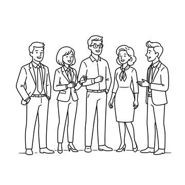 Five diverse business professionals in suits and dresses stand together, conv Stock Illustration