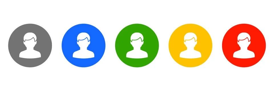 Five diverse colored circles with white silhouette person avatar user profile Stock Illustration