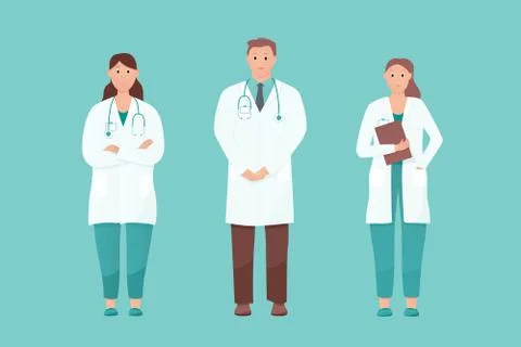 Five doctors standing tall on isolated background 库存插图