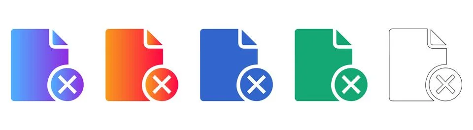 Five Document File Icons with Cancel Symbol 스톡 일러스트