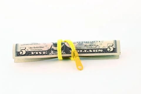 Five dollar bill envelop zipper 스톡 사진