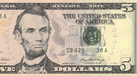 Five dollar note obverse dolly shot from right to left 4k Stock Footage 61519356