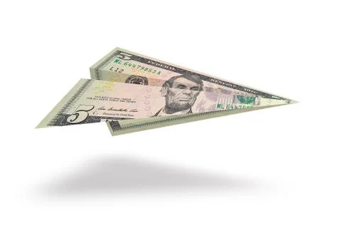 Five dollar plane isolated on white background Stock Photos