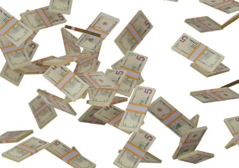 Five dollar stack of money, 3D render, illustration, Dollar Bills isolated on イラスト素材