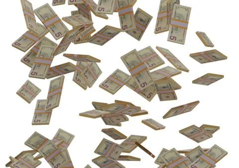 Five dollar stack of money, 3D render, illustration, Dollar Bills isolated on イラスト素材