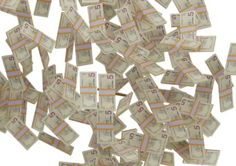 Five dollar stack of money, 3D render, illustration, Dollar Bills isolated on イラスト素材
