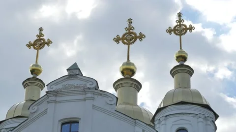 Five-Domed Cathedral Golden Cupolas Decorated Church Top Golden Crosses Summer 動画素材 64105622