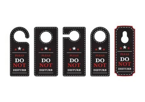 Five door hangers with warning messages for privacy and noise Stock Illustration