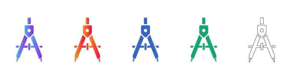Five Drafting Compass Icons for Architectural and Math Projects Stock Illustration