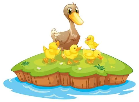 Five ducks in an island Stock Illustration