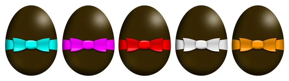 Five easter eggs with blue pink red silver gold ribbon illustration on white Stock Illustration