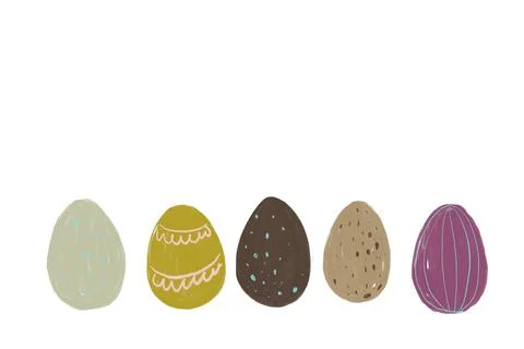 Five Easter Eggs: Natural Shades with Patterns Illustrazione stock