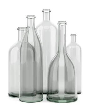 Five empty bottles isolated on white background. 3d illustration Stock Illustration