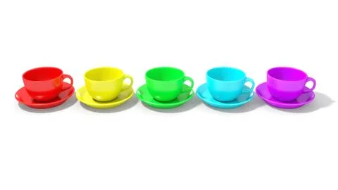 Five empty coffee cups aligned with rainbow colours Stock Illustration