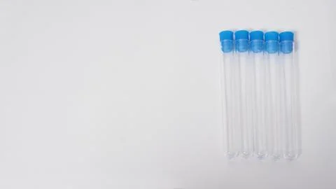 Five Empty test tubes on white background. Stock Photos