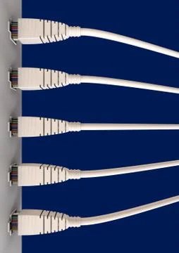 Five ethernet cables plugged into a socket Stock Illustration