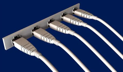 Five ethernet cables plugged into a socket Stock Illustration