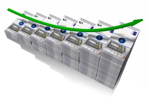 Five euro. Banknotes growth chart - 3D illustration 스톡 일러스트