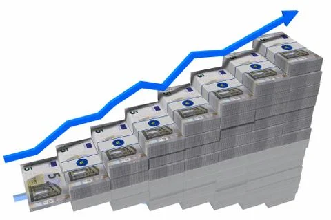Five euro. Banknotes growth chart - 3D illustration. Stock-Illustration