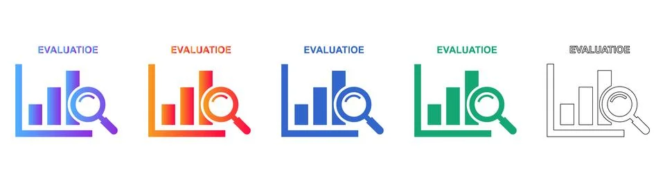 Five Evaluation Icons with Bar Graph and Magnifier Stock Illustration