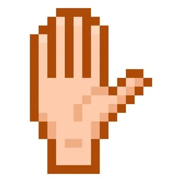 Five fingers hand showing gesture vector pixel art, color 8 bit retro greeting Stock Illustration