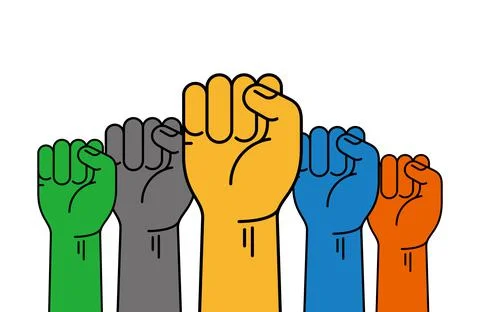 Five fists raise up, the power of unity Illustrazione stock