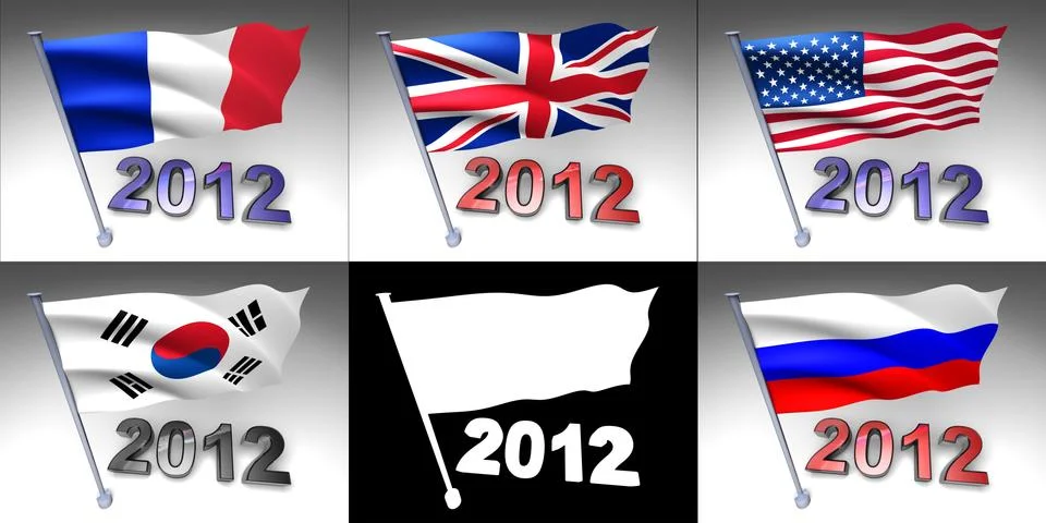 Five flags on a pole with 2012 design at bottom Illustrazione stock