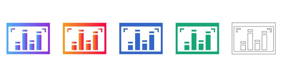 Five Framed Bar Chart Analytics Icons Stock Illustration