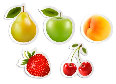 Five fruit stickers. vector. Stock Illustration