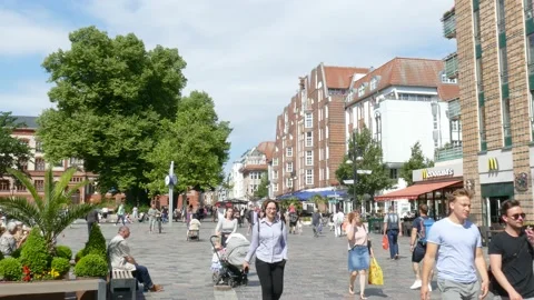 Five gable house in the pedestrian zone Krpeliner Strae , Rostock, Mecklenbur Stock Footage 135957354