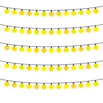 Five garlands with yellow light bulbs on a white background Illustrazione stock