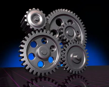 Five gears on black Foto stock