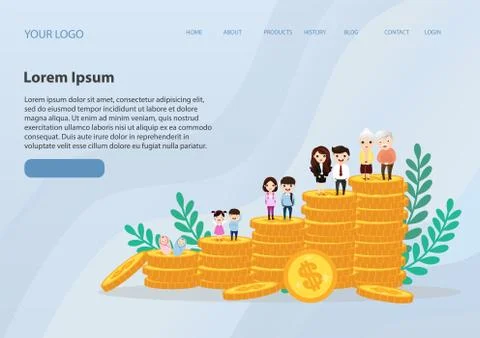 Five generation with saving money collection infographic. Vector, illustratio Illustrazione stock