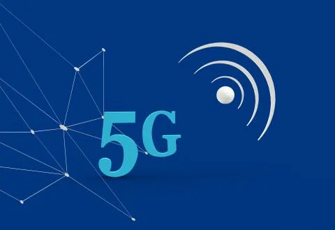 Five generation sing flat on blue color background with network and icon desi Stock Illustration