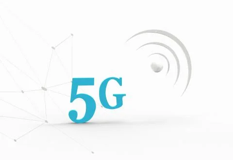 Five generation sing flat on light white color background with network and ic Stock Illustration
